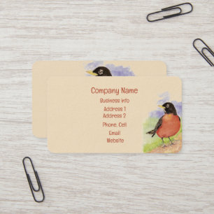Watercolor American Robin Garden Bird art Visitkort