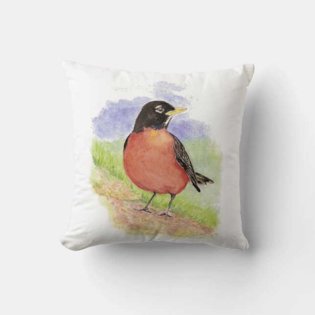Watercolor American Robin Garden Bird Kudde (Framsida)
