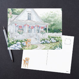 Watercolor Americana Patriotic Land Cottage Helg Vykort