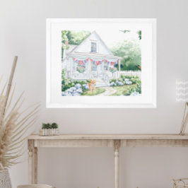Watercolor Americana Patriotic Land Cottage Poster