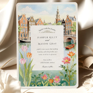 Watercolor Amsterdam Holland Bröllop Inbjudningar