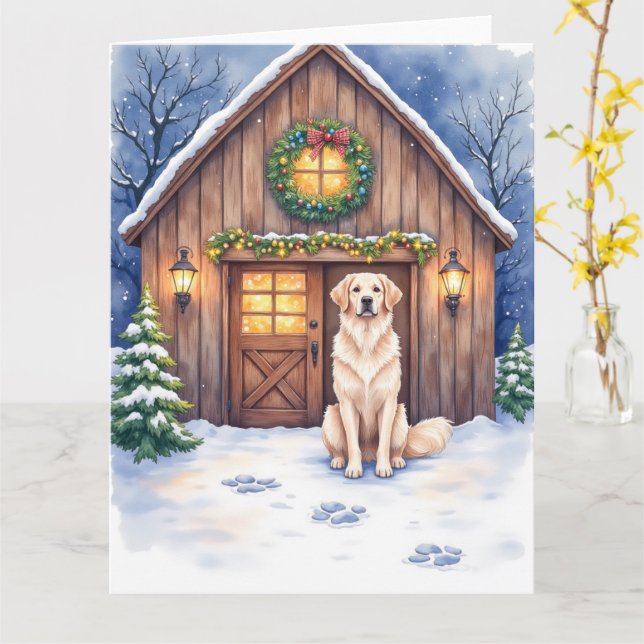 Watercolor Anatolian Shepherd Dog Rustic Barn Kort (Gul blomma)