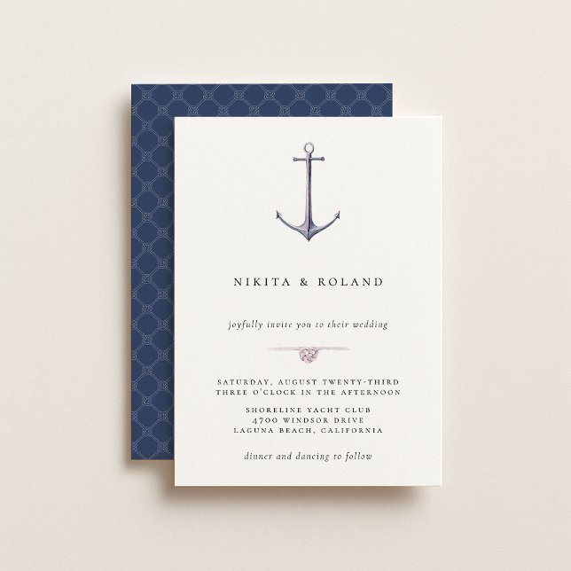 Watercolor Anchor Nautical Wedding Invitation Meddelande (Skapare uppladdad)