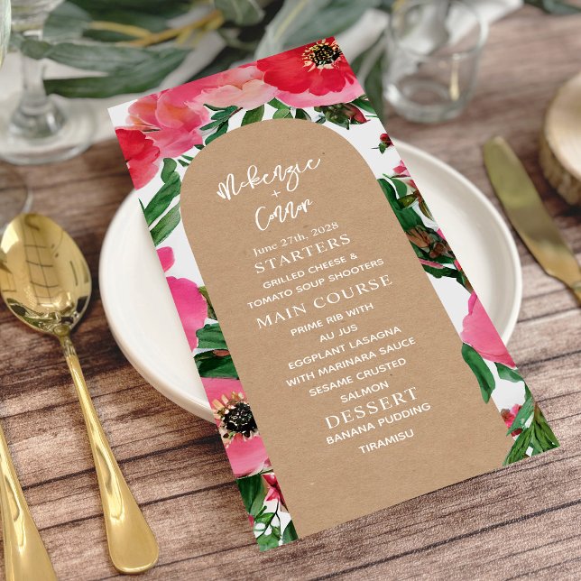 Watercolor Anemone Arch Cardstock Bröllop Meny (Skapare uppladdad)