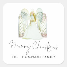 Watercolor Angel God jul-skript Fyrkantigt Klistermärke