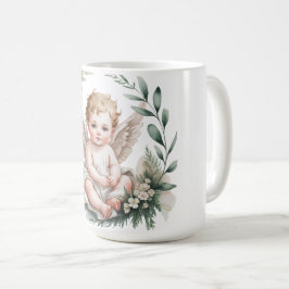 Watercolor Angel Wings Baptism Green Kaffemugg