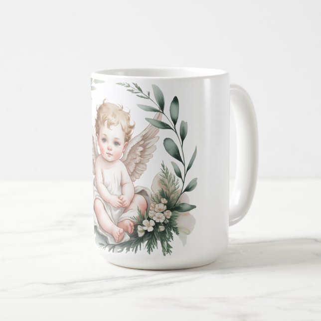 Watercolor Angel Wings Baptism Green Kaffemugg (Framsida höger)