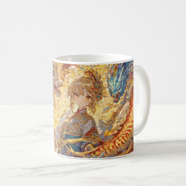 Watercolor Anime Dragon-Girl Mugg (Framsida höger)