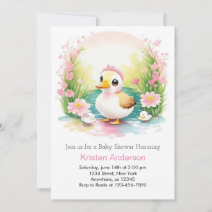 Watercolor Anka Cute Rosa Girl Baby Shower Inbjudningar