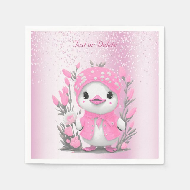 Watercolor Anka Rosa Flowers Napkins Pappersservett (Framsidan)