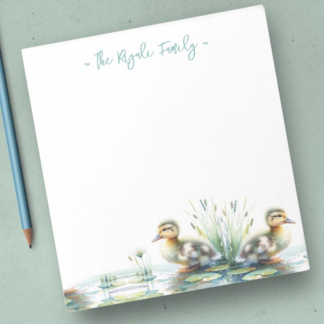 Watercolor Ankor Personlig Stationery Anteckningsblock (Duck notepads feature a bottom boarder of watercolor ducklings. Personalized custom template)