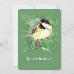 Watercolor Anpassningsbar Chickadee Bird Wildlife Inbjudningar