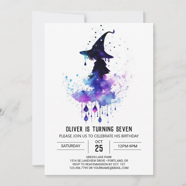 Watercolor Anpassningsbar Wizard Birthday Inbjudningar (Framsida)