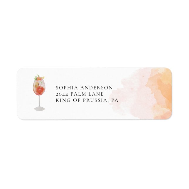 Watercolor Aperol Spritz Orange Cocktail Returadress Etikett (Framsidan)