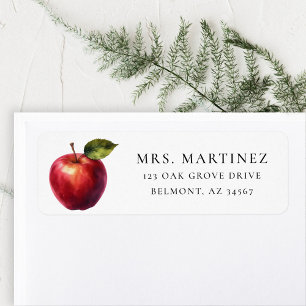 Watercolor Apple for Teacher Return-adressetikett Returadress Etikett