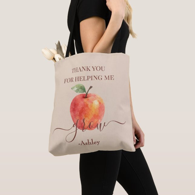 Watercolor Apple Teacher - Tack Gift Tygkasse (Närbild)