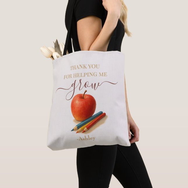 Watercolor Apple Teacher - Tack Gift Tygkasse (Närbild)