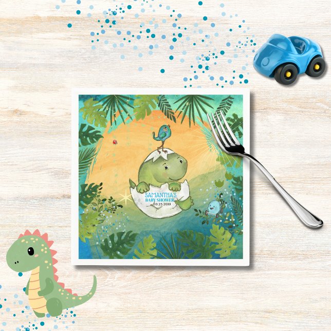 Watercolor Aqua Green Dinosaur Party  Pappersservett (Watercolor Aqua Green Dinosaur Party Plates Napkins )