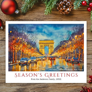 Watercolor Arc de Triomphe Paris Resejul jul Helg Vykort