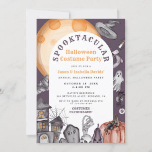 Watercolor Arch Halloween Pumpkin Costumes Party Inbjudningar