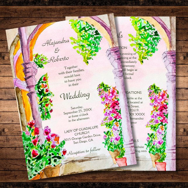 Watercolor Arches Bougainvillea Blommigt Bröllop Inbjudningar (Skapare uppladdad)