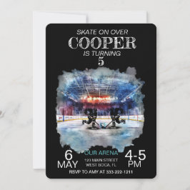 Watercolor Arena Hockey Theme Birthday Inbjudningar