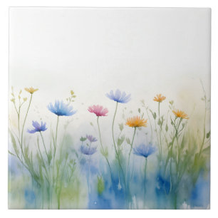 Watercolor Art Colorful Vild Flowers Wildblomma Kakelplatta