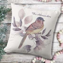 Watercolor Art Garden Löv Bird Monogrammed White Kudde
