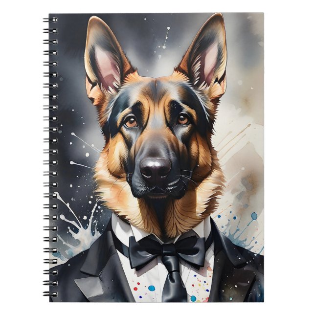 Watercolor Art German Shepherd Tuxedo Black Tie Anteckningsbok (Framsidan)
