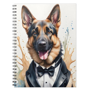 Watercolor Art German Shepherd Tuxedo Black Tie Anteckningsbok
