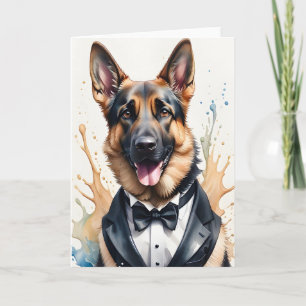Watercolor Art German Shepherd Tuxedo Black Tie Kort