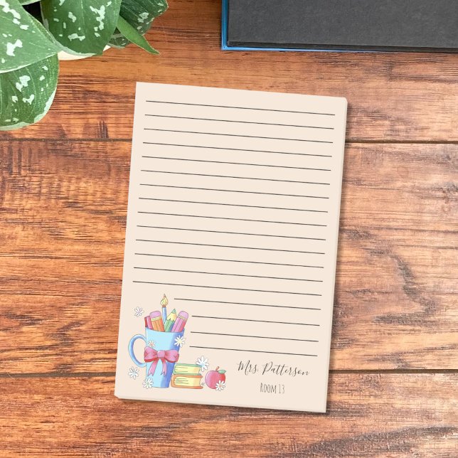 Watercolor Art Teacher Regler Post-it Notes (Watercolor art with white little flowers teacher ruled sticky notes .)