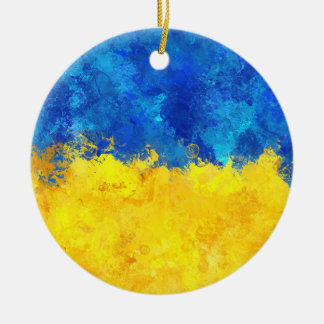 Watercolor art Ukrainska flagga Julgransprydnad Keramik
