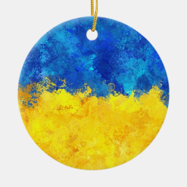Watercolor art Ukrainska flagga  Julgransprydnad Keramik (Framsidan)