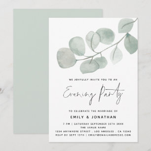 Watercolor Artsy Eucalyptus Bröllop Evening Party Inbjudningar
