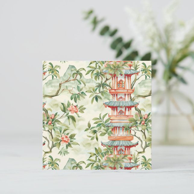 Watercolor Asian Pagoda in Verdant Ligcape (1) (Stående Fram)