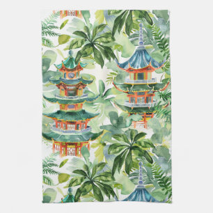 Watercolor Asian Pagoda in Verdant Ligcape (11) Kökshandduk