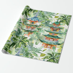 Watercolor Asian Pagoda in Verdant Ligcape (11) Presentpapper
