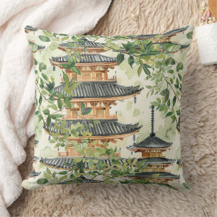 Watercolor Asian Pagoda in Verdant Ligcape (16) Kudde