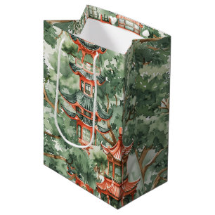 Watercolor Asian Pagoda in Verdant Ligcape (17)