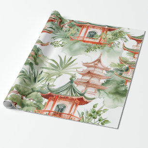 Watercolor Asian Pagoda in Verdant Ligcape (3) Presentpapper