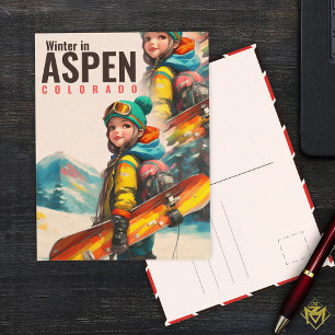 Watercolor Aspen Colorado MountVintage Girl Vykort