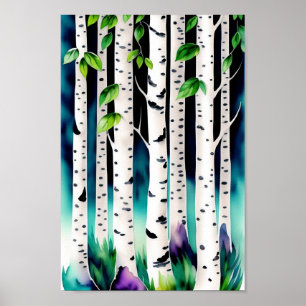 Watercolor Aspen Träd Poster