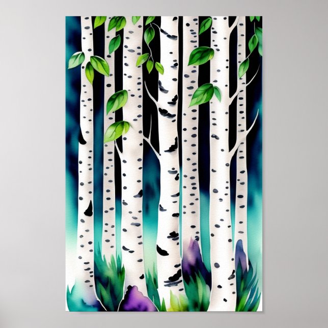 Watercolor Aspen Träd Poster (Framsidan)