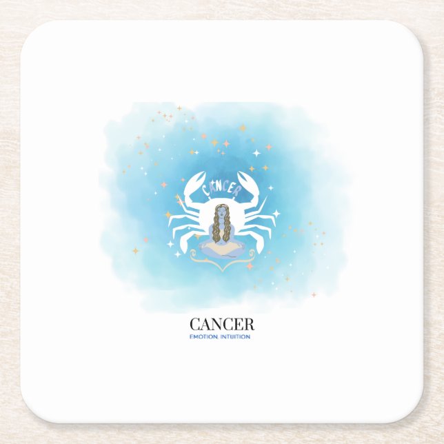 Watercolor Astrologi - Kräftans Papper Underlägg Kvadrat (Framsidan)