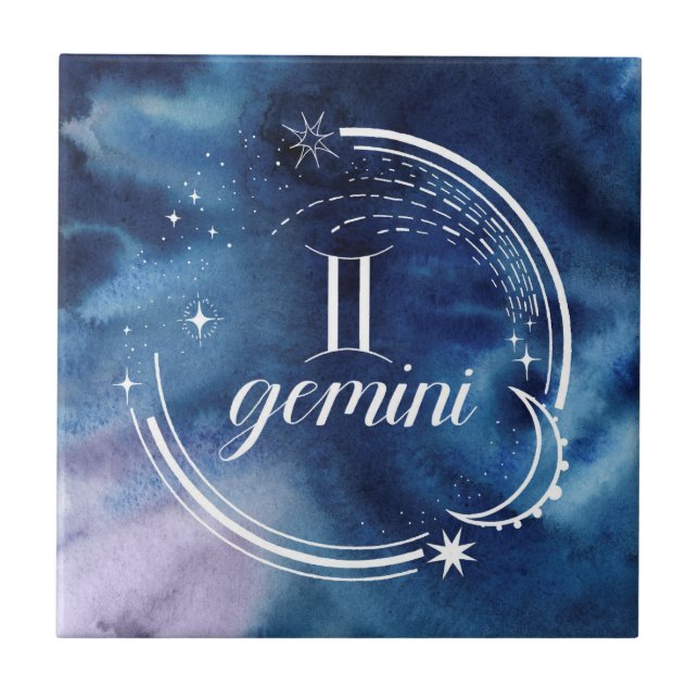 Watercolor Astrology - Gemini Kakelplatta (Framsidan)