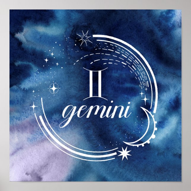 Watercolor Astrology - Gemini Poster (Framsidan)