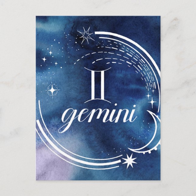 Watercolor Astrology - Gemini Vykort (Framsida)