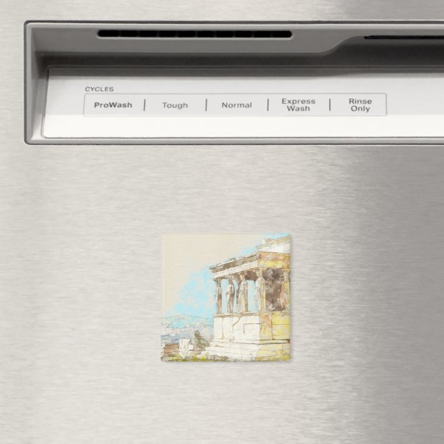 Watercolor Aten Magnet - Grekiska ruins Souvenir (In Situ (Dishwasher))