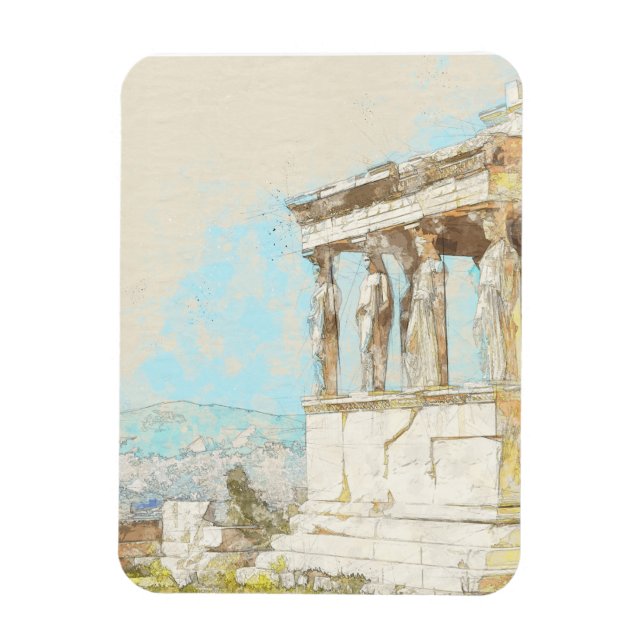 Watercolor Aten Magnet - Grekiska ruins Souvenir (Vertikal)